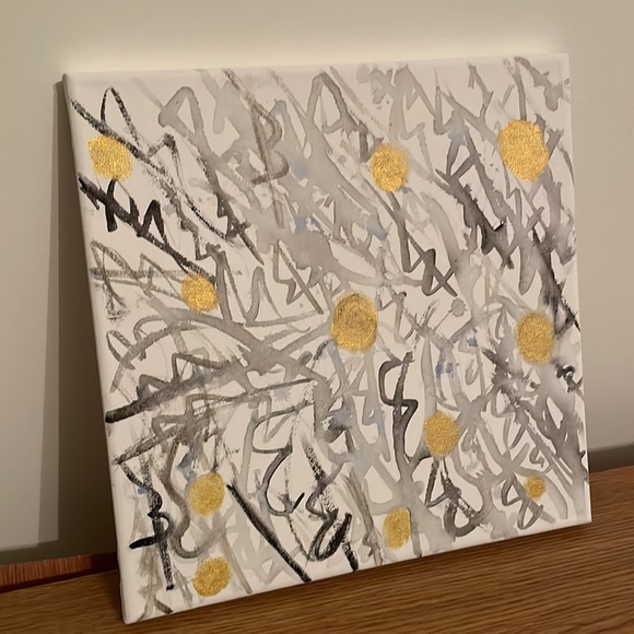 NEW Black and Gold Abstract Artwork (8x8inch Canvas Painting) - Picture 7 of 7
